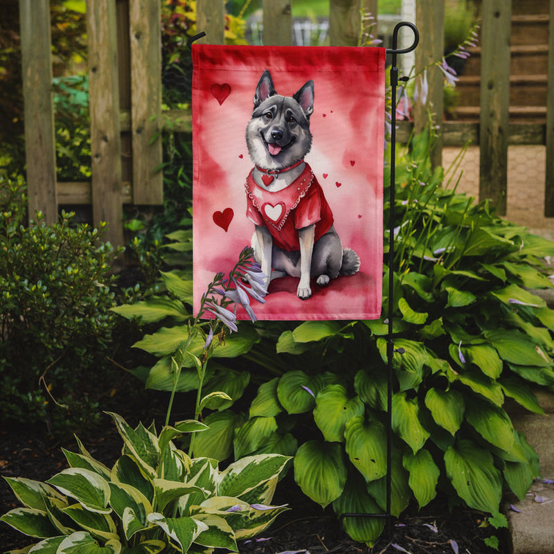 Norwegian Elkhound Valentine’s Day Garden Flag – Dog-Themed Heart Yard Decor