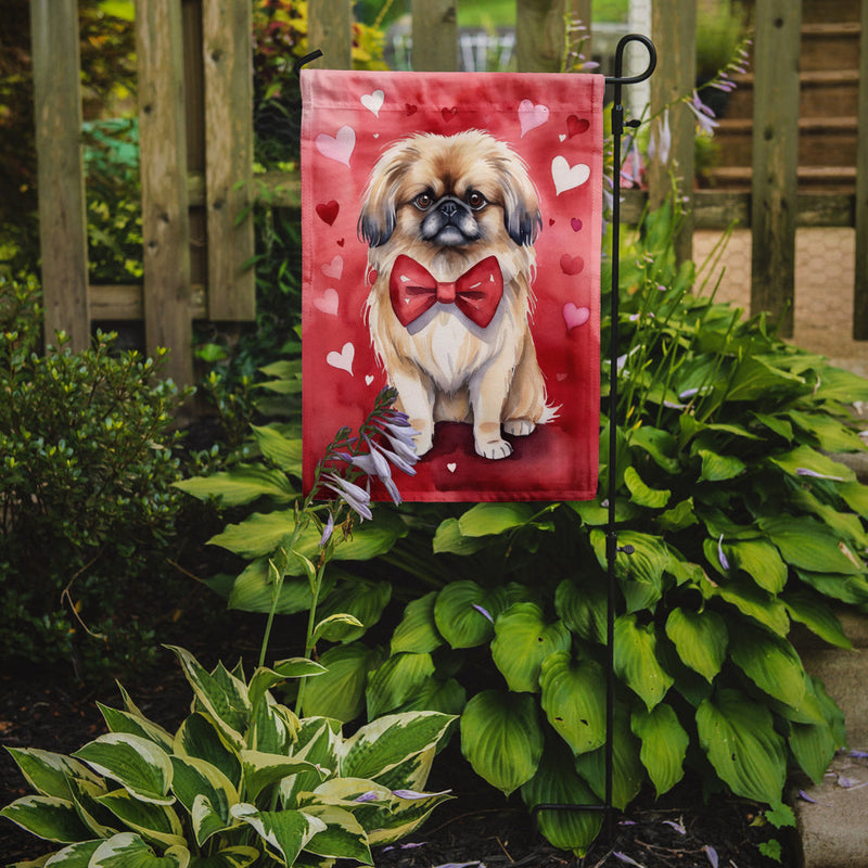Pekingese Valentine’s Day Garden Flag – Dog-Themed Heart Yard Decor