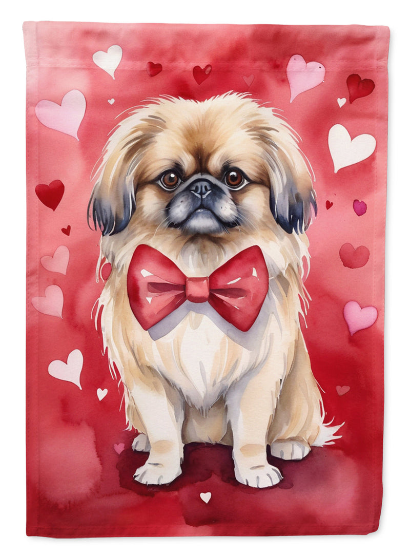 Pekingese Valentine’s Day Garden Flag – Dog-Themed Heart Yard Decor