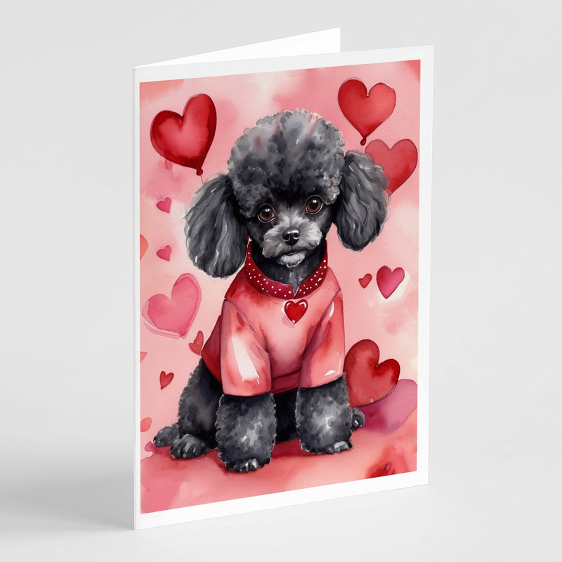 Black Poodle My Valentine Greeting Cards Pack of 8