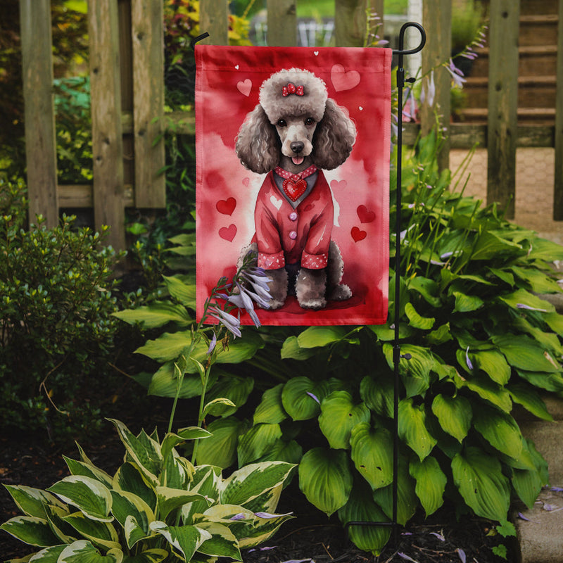 Chocolate Poodle Valentine’s Day Garden Flag – Dog-Themed Heart Yard Decor