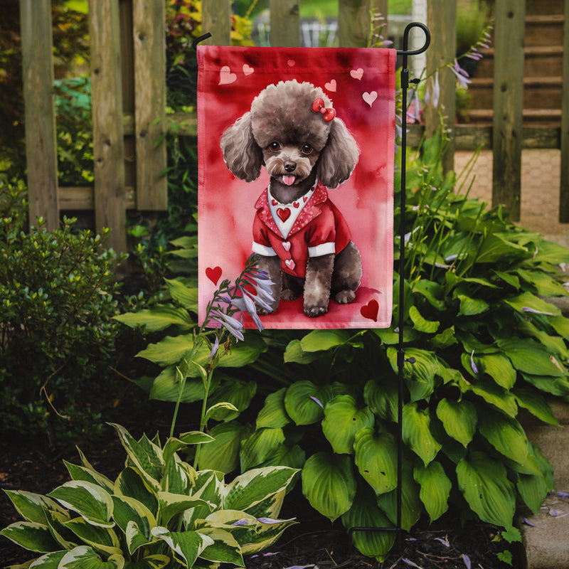 Chocolate Poodle Valentine’s Day Garden Flag – Dog-Themed Heart Yard Decor