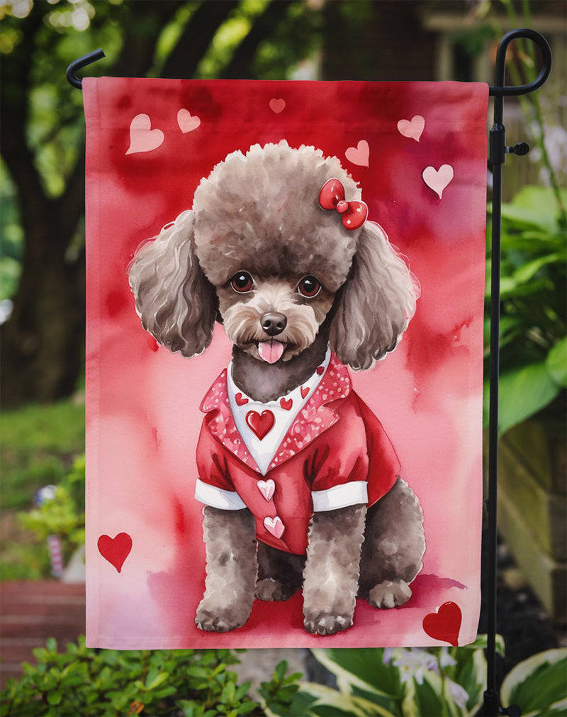 Chocolate Poodle Valentine’s Day Garden Flag – Dog-Themed Heart Yard Decor