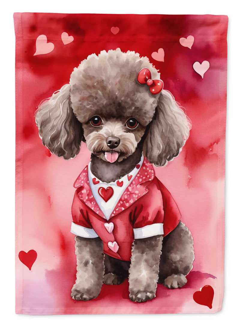Chocolate Poodle Valentine’s Day Garden Flag – Dog-Themed Heart Yard Decor