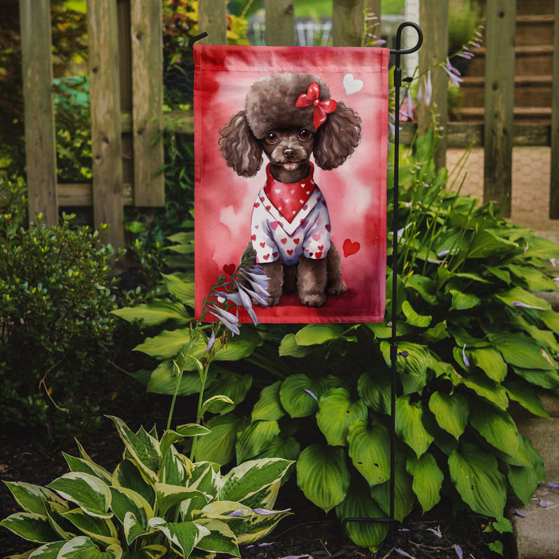Chocolate Poodle Valentine’s Day Garden Flag – Dog-Themed Heart Yard Decor