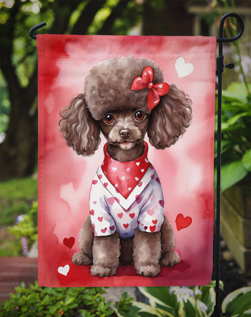 Chocolate Poodle Valentine’s Day Garden Flag – Dog-Themed Heart Yard Decor