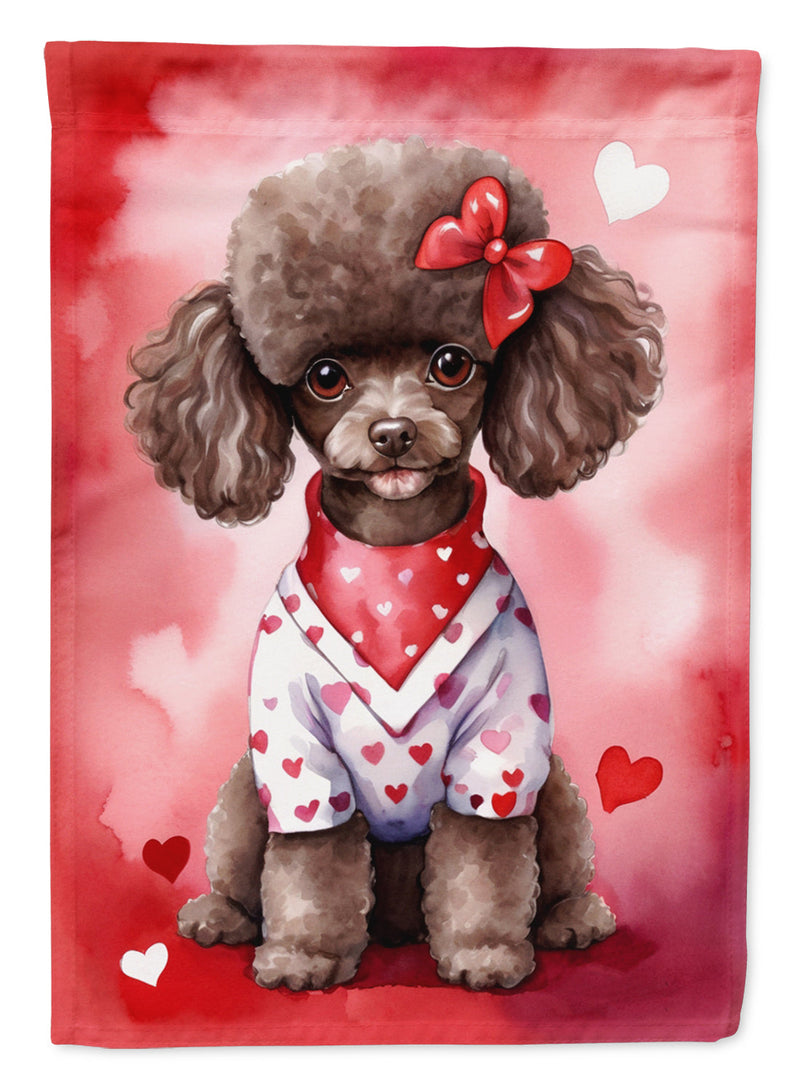 Chocolate Poodle Valentine’s Day Garden Flag – Dog-Themed Heart Yard Decor