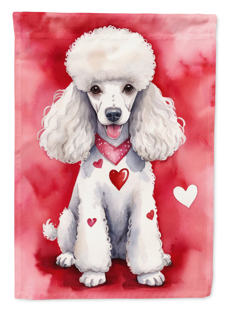 White Poodle My Valentine House Flag