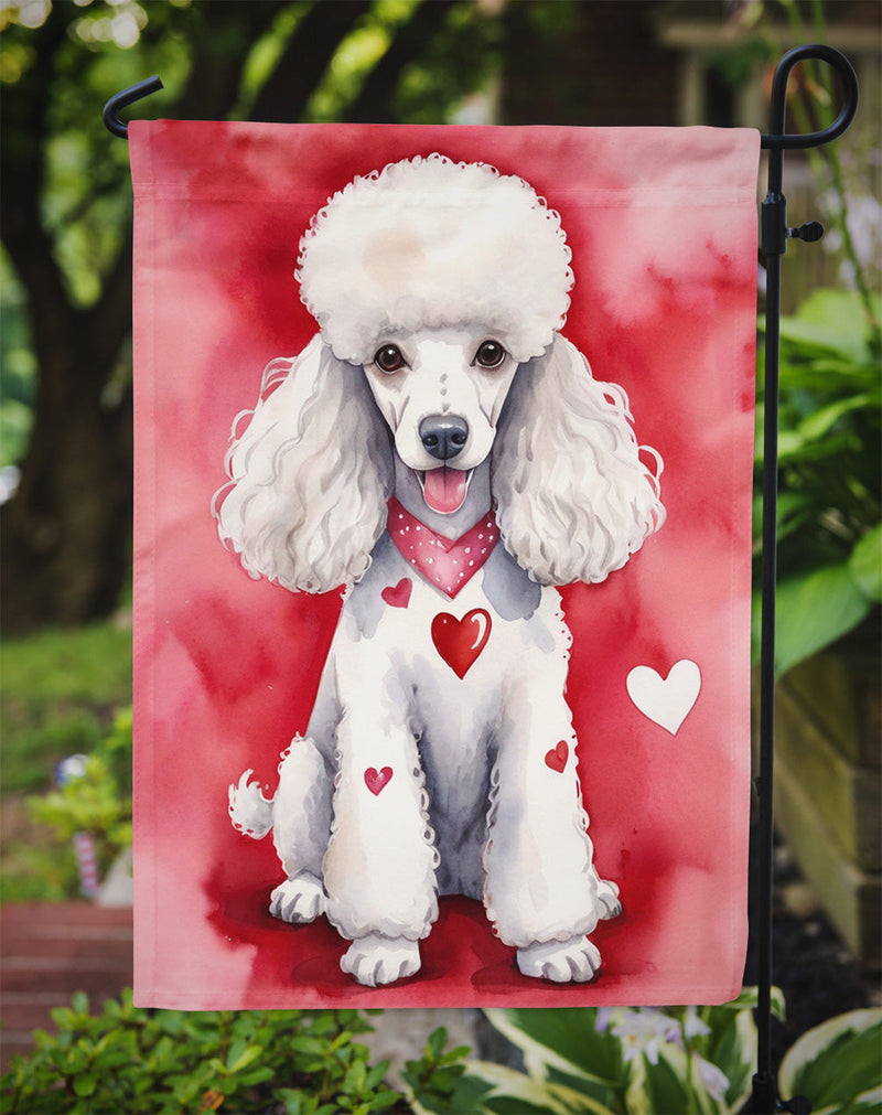 White Poodle My Valentine Garden Flag