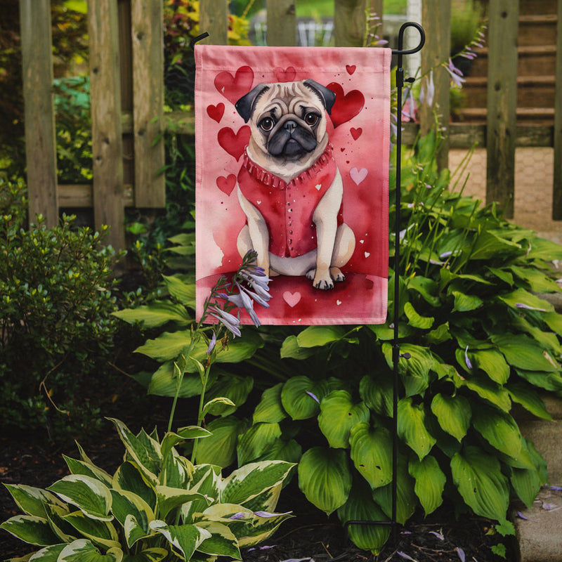 Pug Valentine’s Day Garden Flag – Dog-Themed Heart Yard Decor