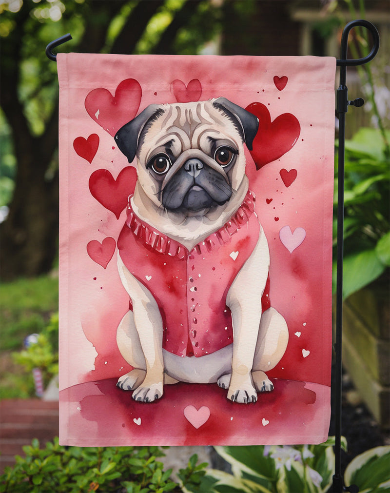 Pug Valentine’s Day Garden Flag – Dog-Themed Heart Yard Decor
