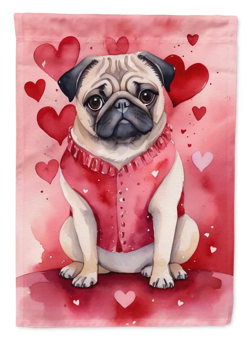 Pug Valentine’s Day Garden Flag – Dog-Themed Heart Yard Decor