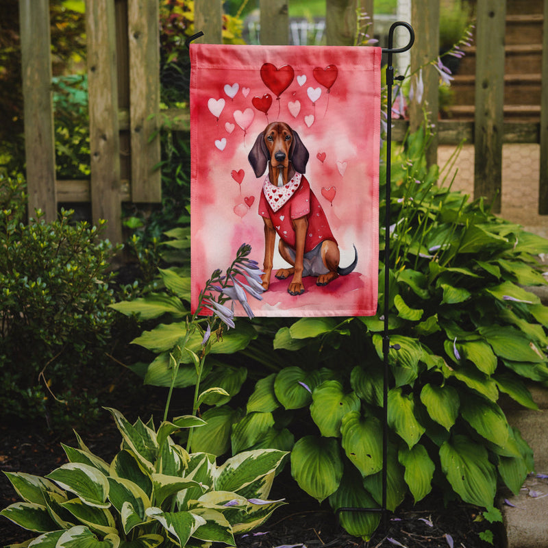 Redbone Coonhound Valentine’s Day Garden Flag – Dog-Themed Heart Yard Decor