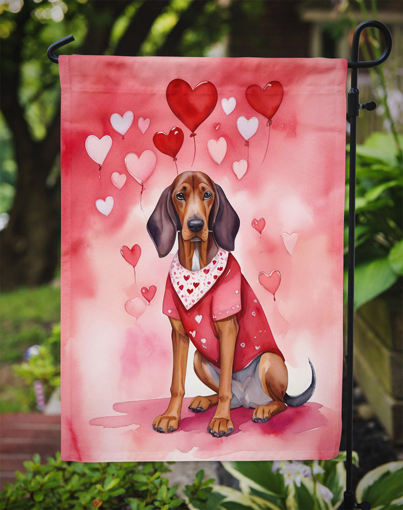 Redbone Coonhound Valentine’s Day Garden Flag – Dog-Themed Heart Yard Decor