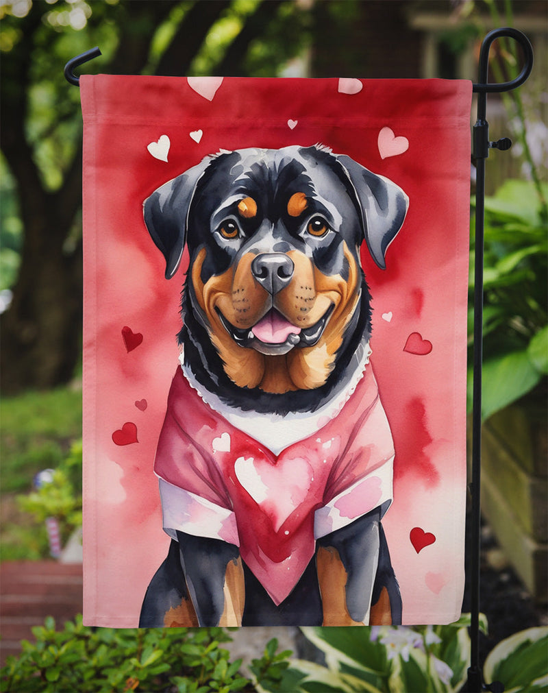 Rottweiler Valentine’s Day Garden Flag – Dog-Themed Heart Yard Decor