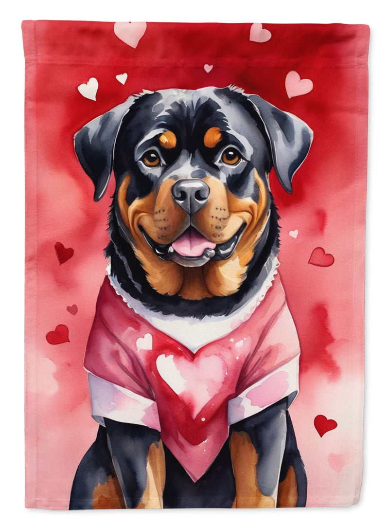 Rottweiler Valentine’s Day Garden Flag – Dog-Themed Heart Yard Decor