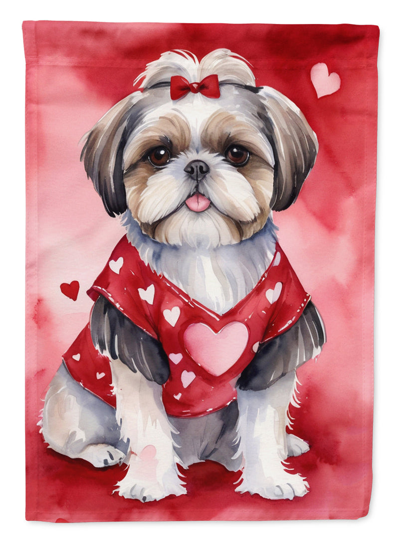 Shih Tzu Valentine’s Day Garden Flag – Dog-Themed Heart Yard Decor