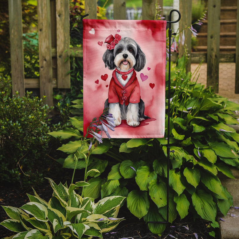 Tibetan Terrier Valentine’s Day Garden Flag – Dog-Themed Heart Yard Decor