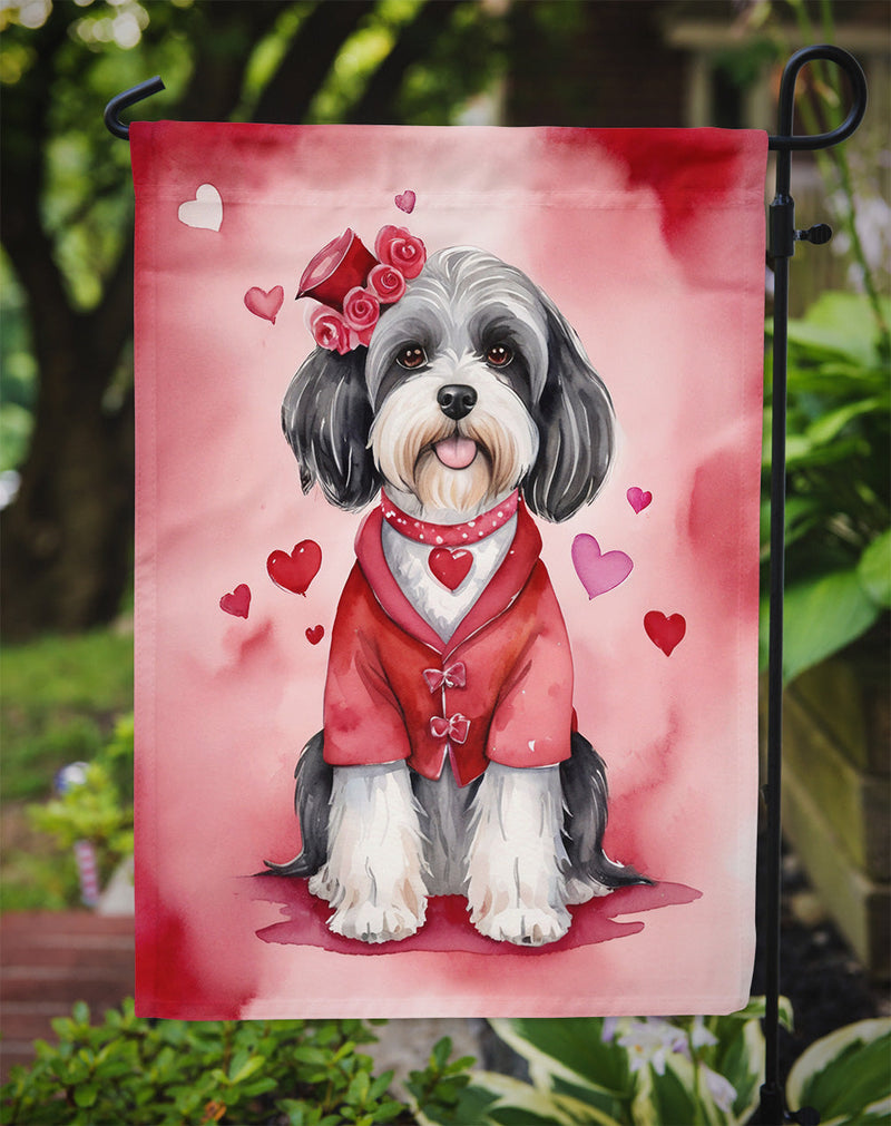 Tibetan Terrier Valentine’s Day Garden Flag – Dog-Themed Heart Yard Decor