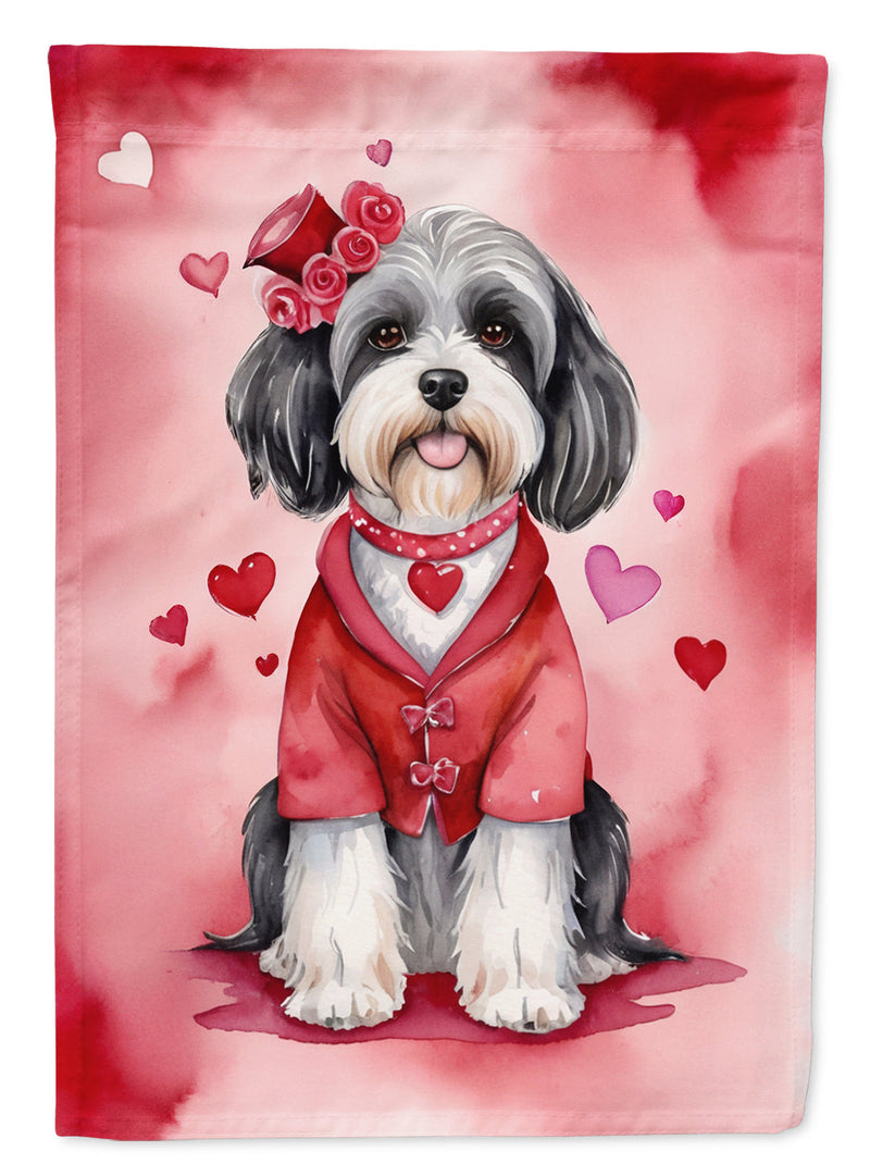 Tibetan Terrier Valentine’s Day Garden Flag – Dog-Themed Heart Yard Decor