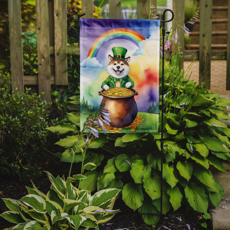 Akita St. Patrick’s Day Garden Flag – Dog with Pot of Gold & Rainbow Yard Decor