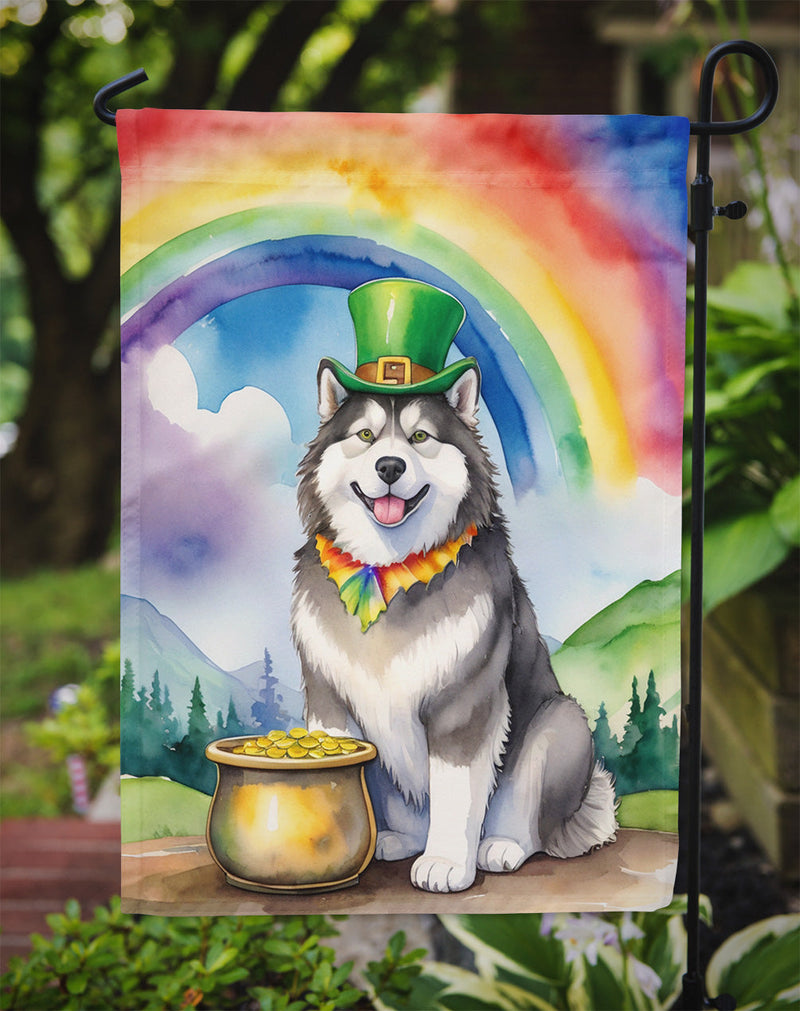 Alaskan Malamute St. Patrick’s Day Garden Flag – Dog with Pot of Gold & Rainbow Yard Decor