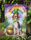 American English Coonhound St. Patrick’s Day Garden Flag – Dog with Pot of Gold & Rainbow Yard Decor