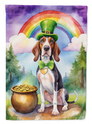 American English Coonhound St. Patrick’s Day Garden Flag – Dog with Pot of Gold & Rainbow Yard Decor