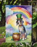 Bluetick Coonhound St. Patrick’s Day Garden Flag – Dog with Pot of Gold & Rainbow Yard Decor