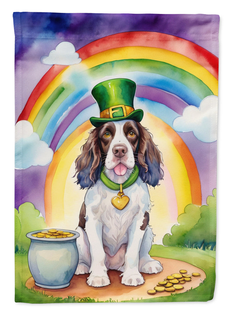 English Springer Spaniel St. Patrick’s Day Garden Flag – Dog with Pot of Gold & Rainbow Yard Decor