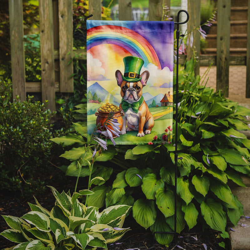 French Bulldog St. Patrick’s Day Garden Flag – Dog with Pot of Gold & Rainbow Yard Decor