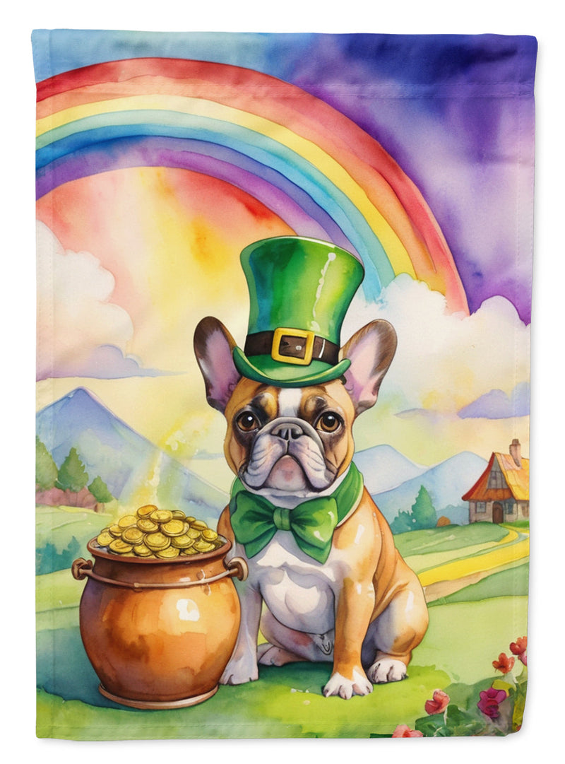 French Bulldog St. Patrick’s Day Garden Flag – Dog with Pot of Gold & Rainbow Yard Decor