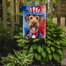 Airedale Terrier Patriotic American Garden Flag – Dog in Uncle Sam Hat | Red, White & Blue Outdoor Decor