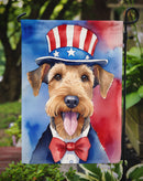 Airedale Terrier Patriotic American Garden Flag – Dog in Uncle Sam Hat | Red, White & Blue Outdoor Decor