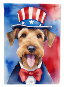 Airedale Terrier Patriotic American Garden Flag – Dog in Uncle Sam Hat | Red, White & Blue Outdoor Decor
