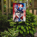 Alaskan Klee Kai Patriotic American Garden Flag – Dog in Uncle Sam Hat | Red, White & Blue Outdoor Decor
