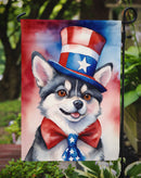 Alaskan Klee Kai Patriotic American Garden Flag – Dog in Uncle Sam Hat | Red, White & Blue Outdoor Decor
