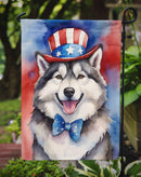 Alaskan Malamute Patriotic American Garden Flag – Dog in Uncle Sam Hat | Red, White & Blue Outdoor Decor