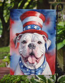 American Bulldog Patriotic American Garden Flag – Dog in Uncle Sam Hat | Red, White & Blue Outdoor Decor