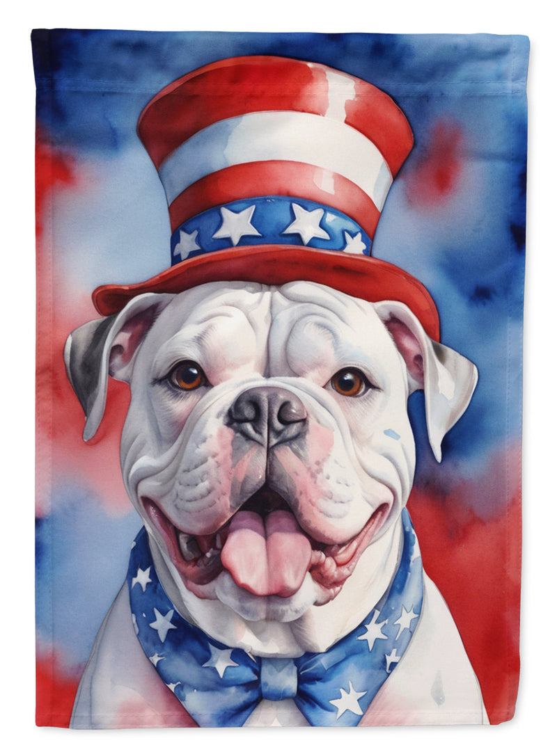 American Bulldog Patriotic American Garden Flag – Dog in Uncle Sam Hat | Red, White & Blue Outdoor Decor