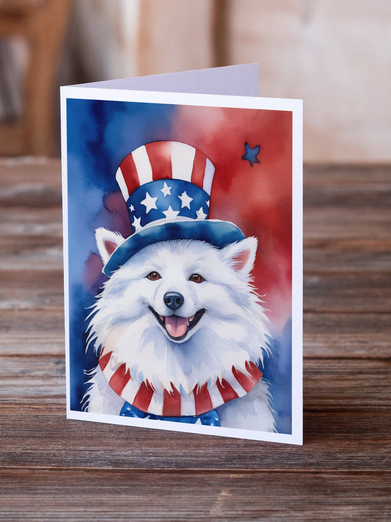 American Eskimo Patriotic American Greeting Cards - Blank Note Cards – 8-Pack of Artist-Designed Cards with Envelopes