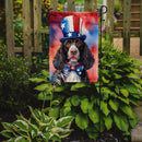 American Water Spaniel Patriotic American Garden Flag – Dog in Uncle Sam Hat | Red, White & Blue Outdoor Decor