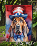 Bloodhound Patriotic American Garden Flag – Dog in Uncle Sam Hat | Red, White & Blue Outdoor Decor