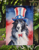Borzoi Patriotic American Garden Flag – Dog in Uncle Sam Hat | Red, White & Blue Outdoor Decor