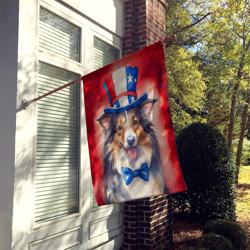 Collie Patriotic American House Flag