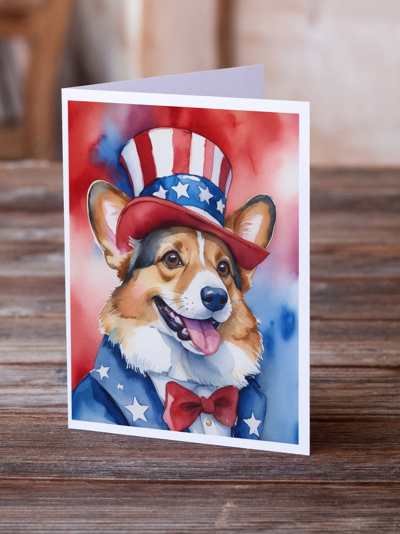 Corgi Patriotic American Greeting Cards - Blank Note Cards – 8-Pack of Artist-Designed Cards with Envelopes