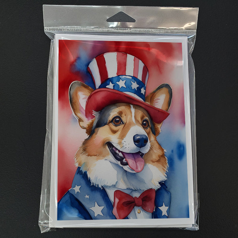 Corgi Patriotic American Greeting Cards - Blank Note Cards – 8-Pack of Artist-Designed Cards with Envelopes