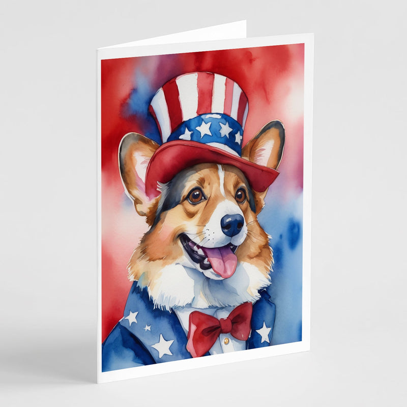 Corgi Patriotic American Greeting Cards - Blank Note Cards – 8-Pack of Artist-Designed Cards with Envelopes