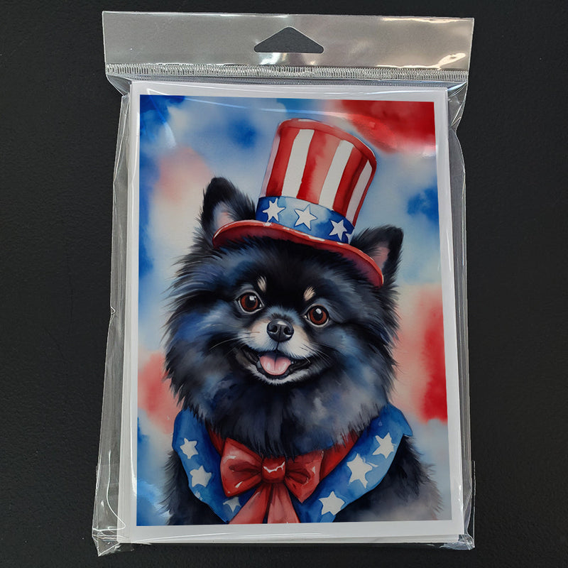 Pomeranian Patriotic American Greeting Cards - Blank Note Cards – 8-Pack of Artist-Designed Cards with Envelopes