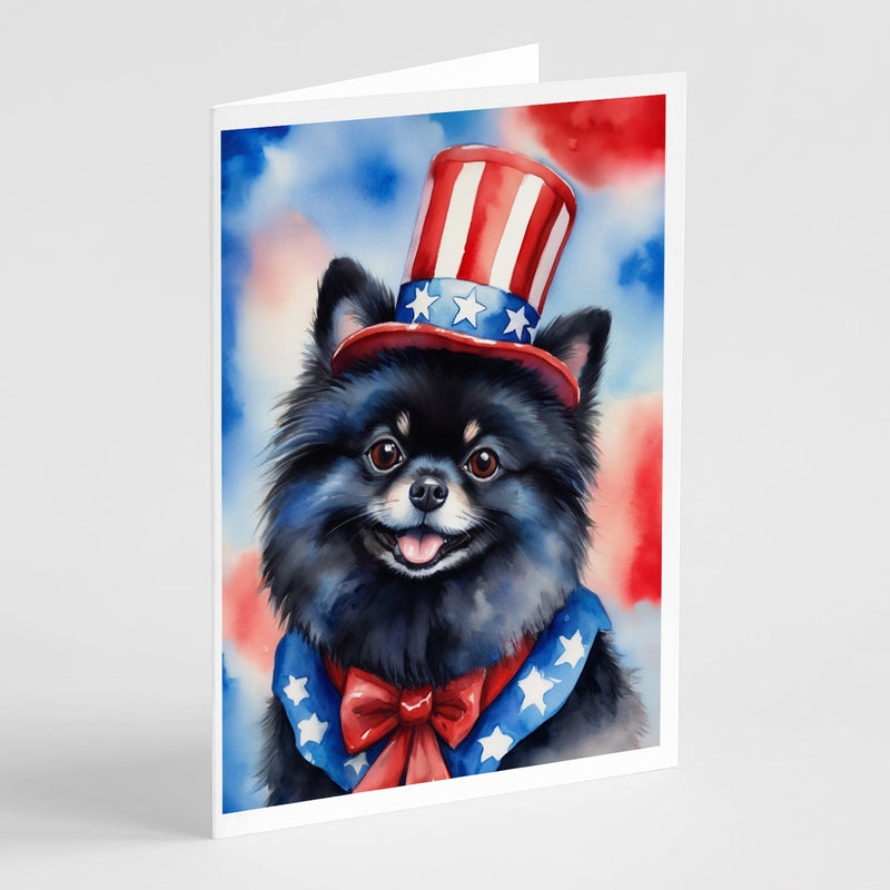 Pomeranian Patriotic American Greeting Cards - Blank Note Cards – 8-Pack of Artist-Designed Cards with Envelopes